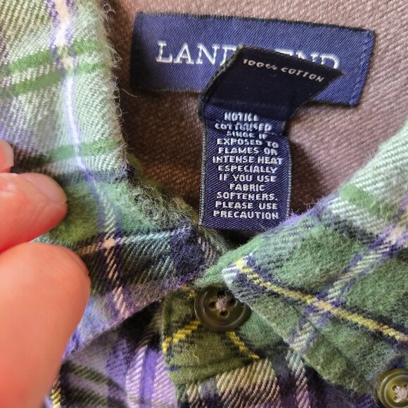 Lands End Mens Slim Fit Plaid Flannel Button-Up Shirt 16-16.5 L Green & Purple O - Picture 5 of 11